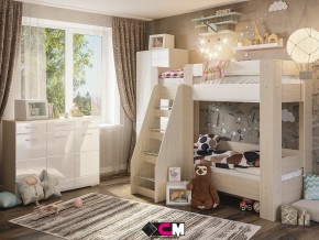 Детская Симба с двухъярусной кроватью белый глянец в Троицке - troick.magazinmebel.ru | фото