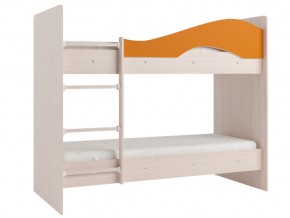 Кровать 2-х ярусная Мая на латофлексах млечный дуб, оранжевая в Троицке - troick.magazinmebel.ru | фото