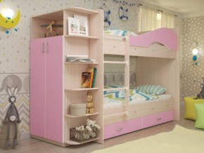 Кровать 2-х ярусная Мая с ящиками и шкафом на латофлексах розовый в Троицке - troick.magazinmebel.ru | фото