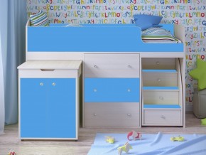 Кровать чердак Малыш 80х180 Дуб молочный, Голубой в Троицке - troick.magazinmebel.ru | фото - изображение 1