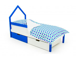 Кровать-домик мини Svogen с ящиками и бортиком сине-белый в Троицке - troick.magazinmebel.ru | фото