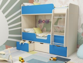 Кровать двухъярусная Малыш двойняшка дуб молочный-голубой в Троицке - troick.magazinmebel.ru | фото