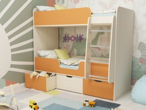 Кровать двухъярусная Малыш двойняшка дуб молочный-оранжевый в Троицке - troick.magazinmebel.ru | фото - изображение 1