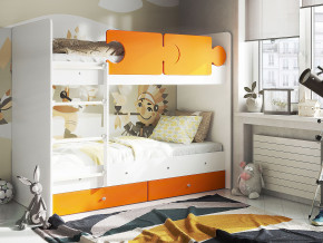 Кровать двухъярусная Тетрис латы с бортиками белый-оранжевый в Троицке - troick.magazinmebel.ru | фото